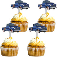 Blue Truck Cupcake Toppers - Baby Shower Blue Truck Decorations - Classic Truck Cupcake Decorations - Vintage Tuck Cupcake Decorations