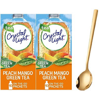 Crystal Light On The Go Drink Mix - Two (2) Pack Of 10Pck - Sugar-Free, Low-Calorie Refreshment With One Sukkar Pasha Long Golden Ss Stirring Spoon (Peach Mango Green Tea)