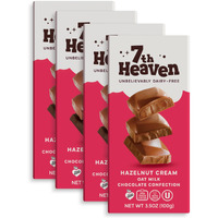7Th Heaven Vegan Hazelnut Cream Oat Milk Chocolate Bar, Plant Based Dairy Free Chocolate With Hazelnut Cream Filling, Fair Trade Cocoa & Coconut Oil, Kosher Parve - 3.5Oz Full Size Candy Bars, 4Pk