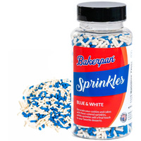 Bakerpan Blue And White Jimmies Sprinkles - 4.3 Ounces Sprinkles For Cake Decorating - Edible Blue Sprinkles For Cupcakes, Ice Cream, Cake Decorations (Made In Usa)