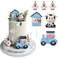 6 Pcs Farm Cake Toppers, Cartoon Animal Cake Topper Decorations For Birthday Party Baby Shower Decor (Blue)
