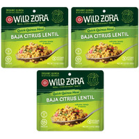 Wild Zora Instant Organic Quinoa Meals - Quick & Tasty Prepared Quinoa Bowls, Pantry Staples Gluten-Free Meal W/Lentils Plus 10G Olive Oil Packet - Baja Citrus W/Tomato, Lime & Cilantro (3-Pack)