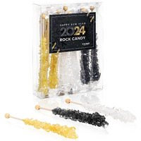 Candy Envy - Happy New Year Rock Candy Sugar Sticks - 10 Indiv. Wrapped - Gold, Black, White