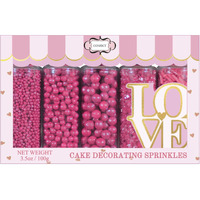 Confect Sprinkles For Cakes & Cupcakes Decoration | Assorted Pack Of 5 Crimson Pearl Sprinkles | Pink Sprinkles | Bithday Sprinkles | Edible Mix Dragees, Jimmies & Sparkling Sugar - 3.5 Oz