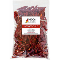 8Oz Japones Dried Whole Chile Peppers, Japanese Red Pepper, Chili Seco Pods For Authentic Mexican Food, Heat-Sealed Resealable Bag By 1400S Spices