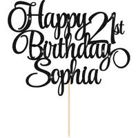 Happy Birthday Cake Topper Personalized Cake Topper Birthday Decoration With Any Age & Name 11 Colors Double-Sided Glitter Cake Topper Gifts For 13Th 16Th 18Th 21St 30Th 50Th 60Th (Black)