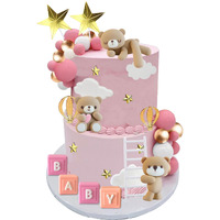Bear Cake Toppers Bear Balls Cake Decorations With Baby Letters For Boy Girl Baby Shower Birthday Party Decorations (Pink)