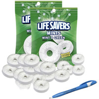 Lifesavers (Winto -O - Mint) | Lifesavers Hard Candy Breath Mints & Refreshing Taste | Flavored Individually Wrapped Lifesaver (Wint-O-Green - 2 Bags Wintergreen) | Sameday Shippers Offers Free Pen