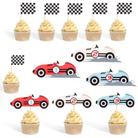 12Pcs Vintage Racing Checkered Flag Cupcake Toppers Racing Themed Birthday Party Or Baby Shower Cupcake Toppers, Buggy Party Decorations, Party Birthday Decorations Cocktails Fruit Sticks Toothpick