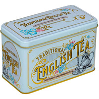 New English Teas Vintage Victorian Tea Tin With 40 Decaffeinated English Breakfast Teabags (Powder Blue)