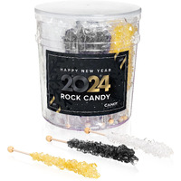 Candy Envy - Happy New Year Rock Candy Sugar Sticks - 36 Indiv. Wrapped - Gold, Black, White
