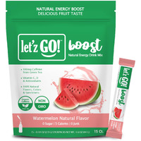 Let'Z Go Clean Energy Drink Mix [Healthy Caffeine] Energy Drink Powder With Natural Caffeine Packets, High In Vitamins C + D, Electrolytes, Hydration | Sugar Free | Pre Workout | 15 Count Watermelon