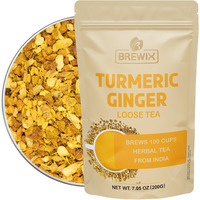 Brewix, Turmeric Ginger Loose Herbal Tea (100+ Cups, 7.05Oz/200G) Caffeine & Gluten Free | Ginger Root Tea | Savory & Spicy