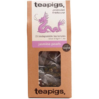 Teapigs Jasmine Pearls Green Tea Bags, 15 Count, Rolled Pearls Of Green Tea & Whole Jasmine Flowers, Biodegradable Tea Bag