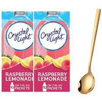 Crystal Light On The Go Drink Mix - Two (2) Pack Of 10Pck - Sugar-Free, Low-Calorie Refreshment With One Sukkar Pasha Long Golden Ss Stirring Spoon (Raspberry Lemonade)