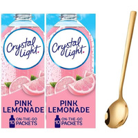 Crystal Light On The Go Drink Mix - Two (2) Pack Of 10Pck - Sugar-Free, Low-Calorie Refreshment With One Sukkar Pasha Long Golden Ss Stirring Spoon (Pink Lemonade)