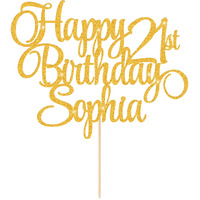 Happy Birthday Cake Topper Personalized Cake Topper Birthday Decoration With Any Age & Name 11 Colors Double-Sided Glitter Cake Topper Gifts For 13Th 16Th 18Th 21St 30Th 50Th 60Th (Gold)