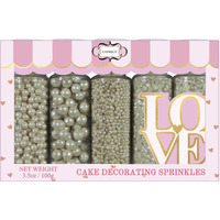 Confect Sprinkles For Cakes & Cupcakes Decoration | Birthday Sprinkles | Assorted Pack Of 5 Wedding Glamour Pearl Sprinkles | Mix Dragees, Jimmies & Sparkling Sugar - 3.5 Oz