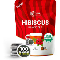 Tiger Organics, Hibiscus Black Tea - 100 Biodegradable Teabags | Improves Heart Health & Boosts Immunity | Essential After-Dinner Sip | Usda Organic Certified