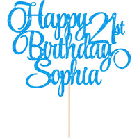 Happy Birthday Cake Topper Personalized Cake Topper Birthday Decoration With Any Age & Name 11 Colors Double-Sided Glitter Cake Topper Gifts For 13Th 16Th 18Th 21St 30Th 50Th 60Th (Blue)