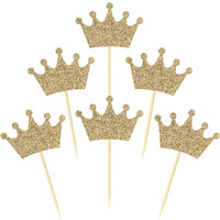 Crown Cupcake Toppers 48 Pcs Light Gold Glittery Princess Cake Picks For Baby Shower Birthday Party Decorations Supplies