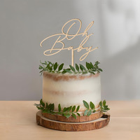 Party To Be Oh Baby Cake Topper In Wood Baby Shower Gender Reveal Party Cake Decoration (Design 03)