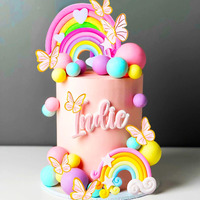 Jevenis 33 Pcs Pink Rainbow Cake Topper Unicorn Rainbow Cake Decorations Boho Cake Topper Girls Birthday Baby Shower Cake Topper
