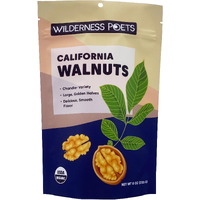 Wilderness Poets California Walnuts - Organic, Raw, Chandler Heirloom Variety - Golden, Blonde Halves - (8 Ounce - 227G)