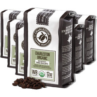 Charleston Coffee Roasters | Specialty Organic Whole Bean Coffee | Hand Picked, Premium Slow Roast | (Charleston Organic, Medium Roast) 12Oz, 6 Pack
