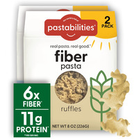 Pastabilities High Fiber Pasta - Ruffles Shaped Wheat - 11G Protein Per Serving, Delicious Taste & Texture, Excellent Source Of Prebiotic Fiber, Plant-Based, Vegan And Non Gmo Certified (2 Pack, 8 Oz)