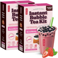 Pocas Bubble Tea Kit, Strawberry 2-Pack - Instant Milk Tea Powder With Authentic Tapioca Pearls For Instant Bubble Tea, 10 Kits