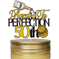 Aged To Perfection 50Th Birthday Cake Toppers Whiskey Fifty 50 Years Old Cake Decor Happy 50Th Birthday Vintage 1973 Themed Party Supplies