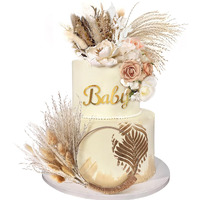Boho Cake Decorations Flower Cake Toppers Pampas Grass Cake Topper For Wedding Bridal Baby Shower Birthday Party Supplies (Apricot Pink White)