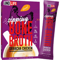 Lonolife Sriracha Chicken Bone Broth Powder Mix | 10G Protein | Collagen-Rich, Keto & Paleo Friendly | Natural Ingredients | 4 Portable Stick Pack Servings