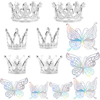 30 Pieces Mini Crown Cake Topper Small Silver Crown Mini Tiara With 3D Silver Butterfly Decoration For Flower Arrangements Crown Cake Topper For Wedding Baby Shower Birthday Party (Silver)