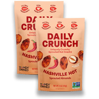 Daily Crunch Sprouted Almonds, 5 Ounce Resealable Bags (Nashville Hot, 2 Pack) Packaging May Vary - Sprouted And Dehydrated For A Unique Crunch, Keto Friendly, Non-Gmo, Oil And Salt Free, Vegan, Healthy Snack