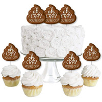 Big Dot Of Happiness Oh Crap, You'Re Old - Dessert Cupcake Toppers - Poop Birthday Party Clear Treat Picks - Set Of 24