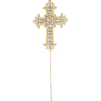 Cross Cake Topper Crystal Rhinestones Cross Cake Decoration For Baptisms Wedding Christenings Religious Party Decorations (Gold)