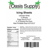 Oasis Supply Ultra Premium, Pliable, Non Cracking Icings Sheets, White (8.5"" X 11.5"", 24), Made In The Usa