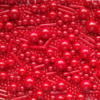 Edible Red Pearl Sugar Sprinkles Candy Mix Size Baking Edible Cake Decorations Cupcake Toppers Cookie Decorating Wedding Party Valentine Halloween Christmas Supplies 100G/3.53Oz