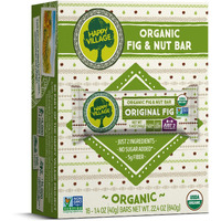 Happy Village Organic Fig & Nut Bar, Original Fig | Only 2 Ingredients, Gluten Free, No Added Sugar, Kosher, Non-Gmo, Vegan, Good Source Of Fiber | Organic Healthy Snack Bars (16 Bars, 1.4 Oz Each)