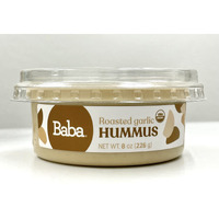 Baba Organic Hummus (8 Oz) - Usda Organic, Gluten Free, Vegan, Non-Gmo, Cholesterol Free, Zero Preservatives (Roasted Garlic Hummus)