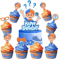Treasures Gifted Officially Licensed Blippi Birthday Party Supplies - Cake Topper Set - 1 Blippi Cake Topper & 24 Blippi Cupcake Toppers With Matching Cupcake Wrappers - Blippi Cake Decorations