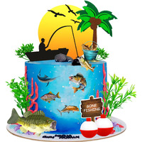 17 Pcs Gone Fishing Cake Topper Fish Cake Topper Fisherman Themed Birthday Cake Decorations With Sea Bass Seaweeds For Man Kids Boy Fisherman (Fishing)
