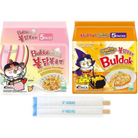 Samyang Buldak Hot Spicy Chicken Ramen Noodle Korean Stir-Fried Ramen, Cream Carbonara & Quattro Cheese Flavor, 5 Pack For Each Flavor (10, Cream Carbo, Quattro Cheese)