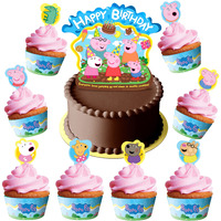 Treasures Gifted Officially Licensed Peppa Pig Birthday Party Supplies - Cake Topper Set - 1 Peppa Pig Cake Topper & 24 Peppa Pig Cupcake Toppers With Matching Wrappers - Peppa Pig Cake Decorations