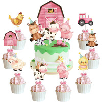 Pink Farm Animal Cake Decoration Farm Animal Cake Topper For Girls Farm Animal Theme Birthday Party Cupcake Topper Cow Cake Decoration For Farm Animal Baby Shower Birthday Party