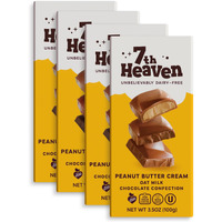 7Th Heaven Vegan Peanut Butter Cream Oat Milk Chocolate Bar, Plant Based Dairy Free Chocolate With Peanut Butter Filling, Fair Trade Cocoa & Coconut Oil, Kosher Parve - 3.5Oz Full Size Candy Bars, 4Pk