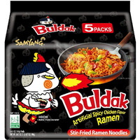 Samyang Spicy Chicken Ramen Roasted Noodles, Buldak Artificial Spicy Chicken Flavor 4.94 Oz (5 Packs) Black