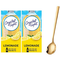 Crystal Light On The Go Drink Mix - Two (2) Pack Of 10Pck - Sugar-Free, Low-Calorie Refreshment With One Sukkar Pasha Long Golden Ss Stirring Spoon (Lemonade)